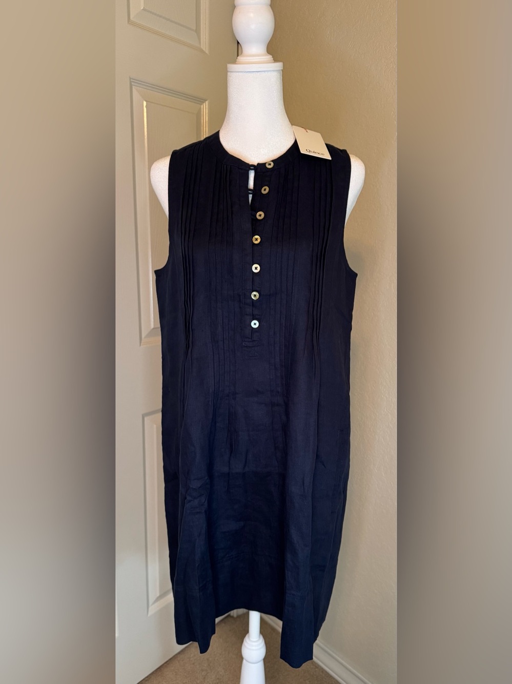 NWT Quince 100% European Linen Sleeveless Swing Dress Deep Navy Small